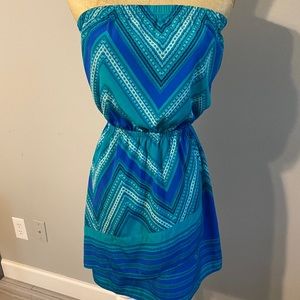 Express blue scarf print tube dress XS
